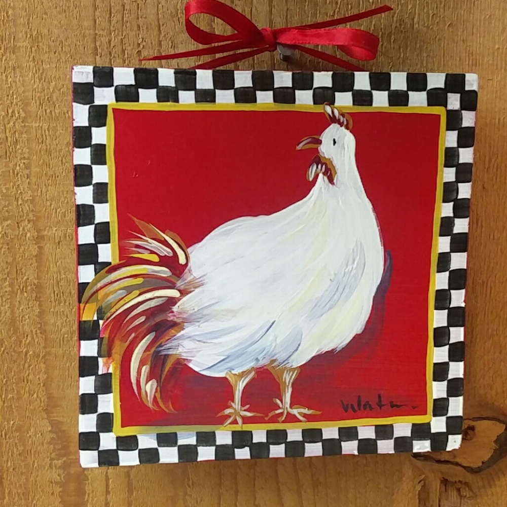 Trivet hand-painted rooster by Maine artist